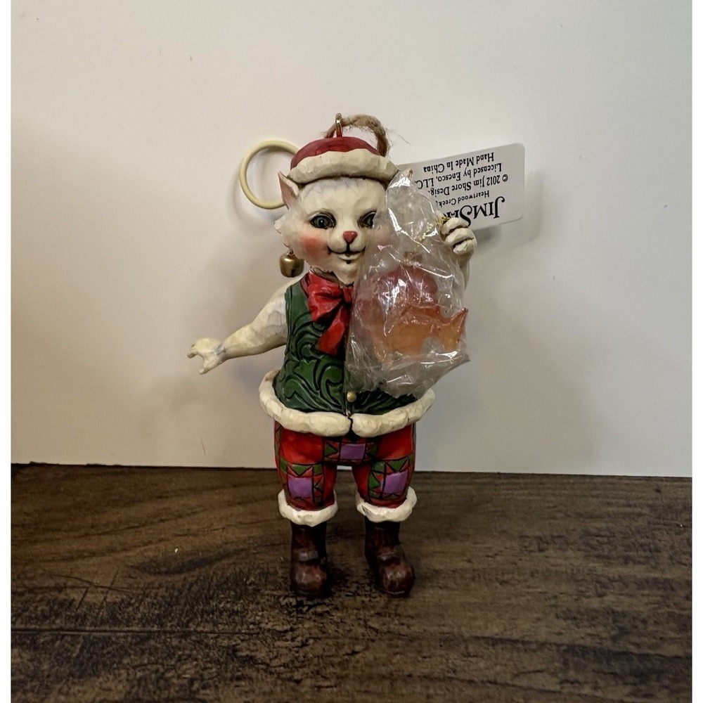 Jim Shore Heartwood Creek Santa Cat Holding Fish Hanging Xmas Ornament 4027756
